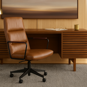 Cooper Mid-Century High-Back Leather Swivel Office Chair