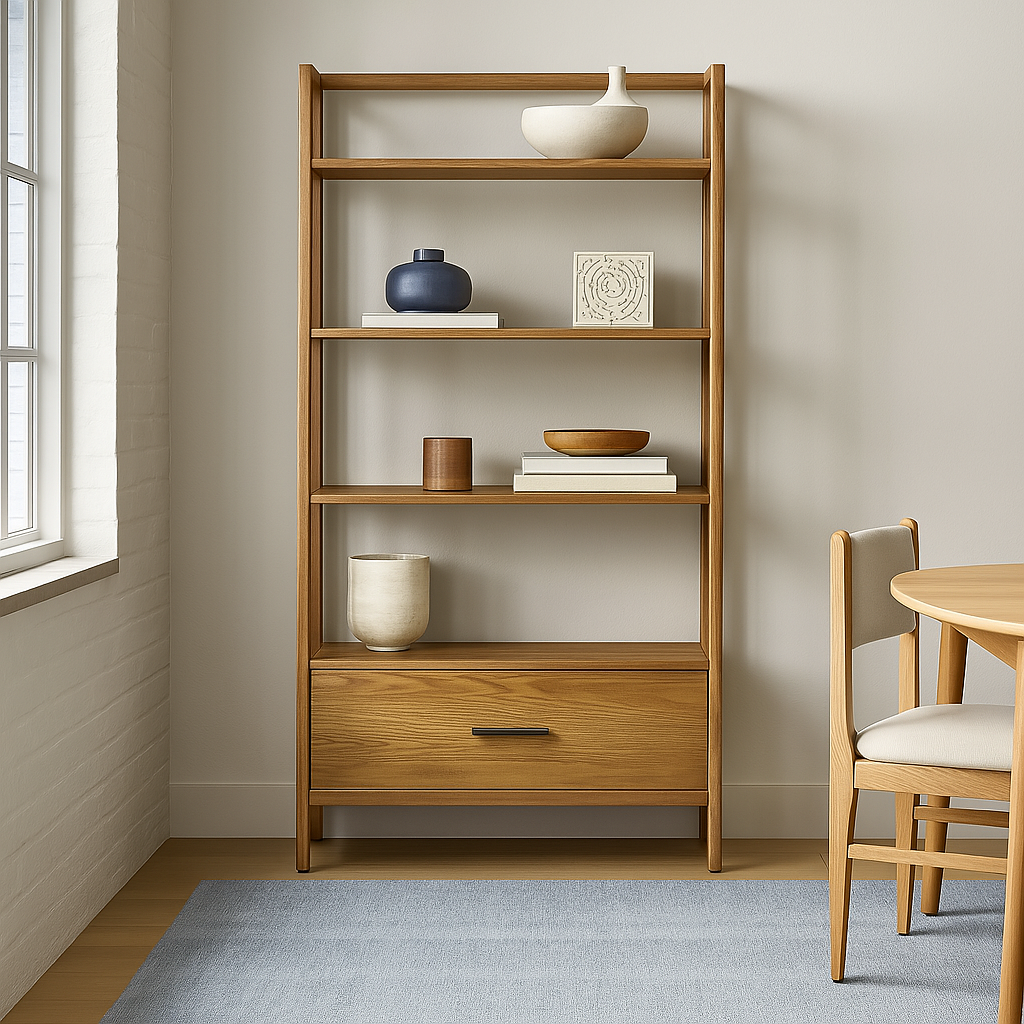 Mid-Century Bookshelf w/ Drawer (38")